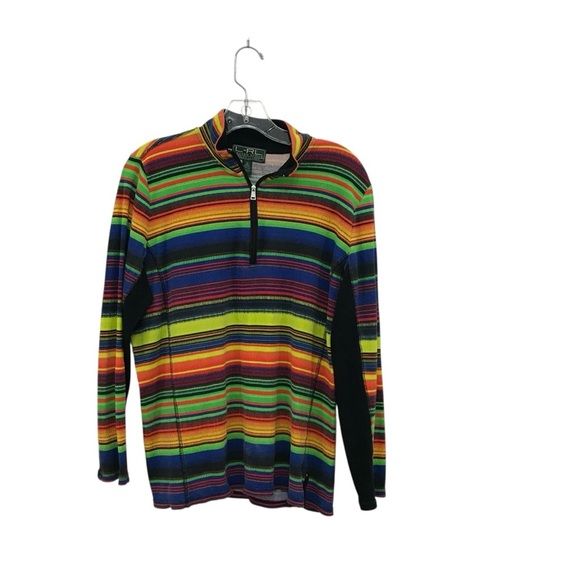 Ralph Lauren Women’s 1X Bright Multicolor Stripe 1/4 Zip Active Long Sleeve LRL - Picture 7 of 7